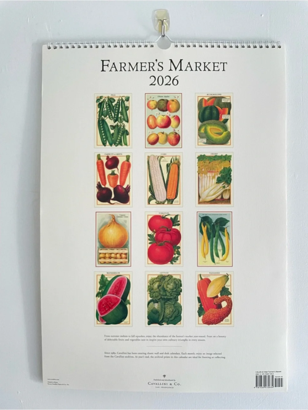 Cavallini 2026 Farmers Market Wall Calendar Vintage Botanical Vegetable Art NEW